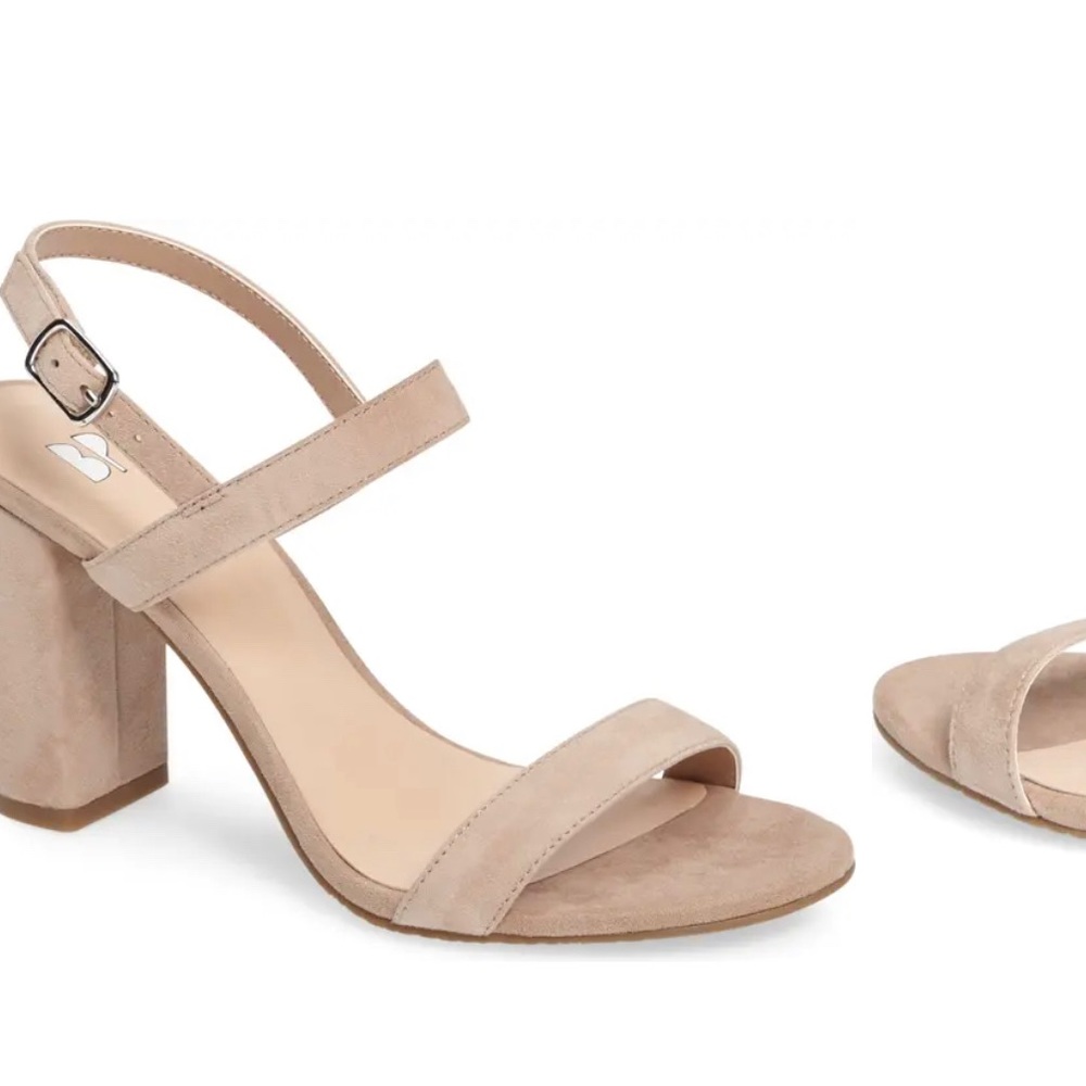 B P Tan Ankle Strap Heels